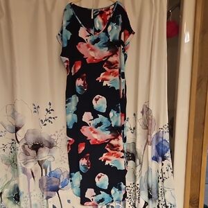 Fits Like An XL Pink and Navy Midi Dress with Sleeves New